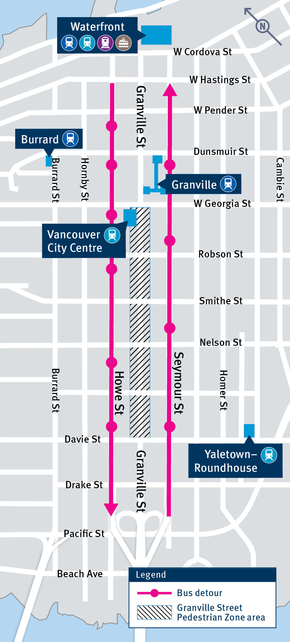 Map of Granville Street bus detours