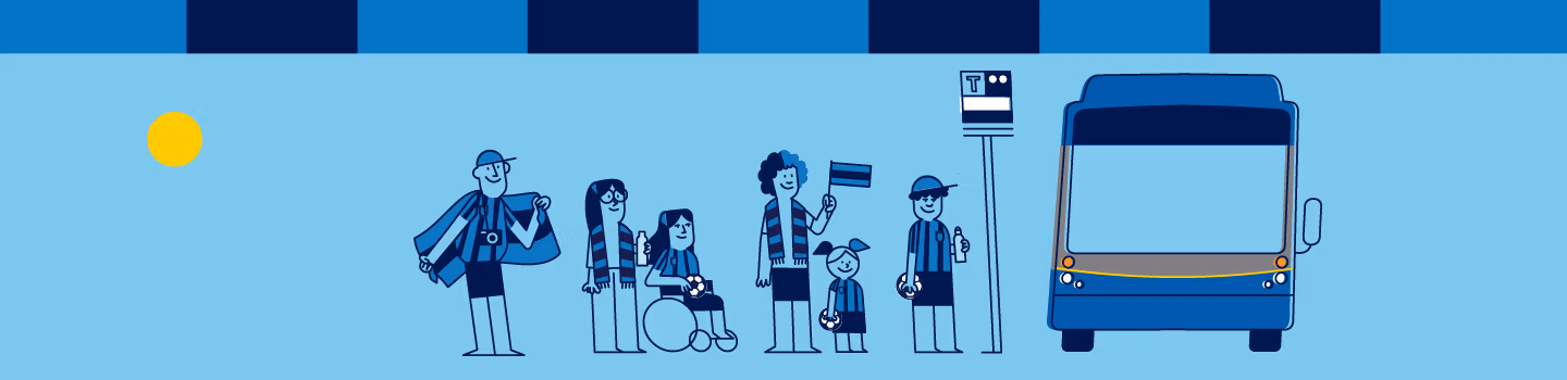Soccer fans waiting at a bus stop