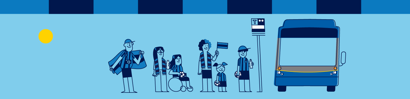 Soccer fans waiting at a bus stop