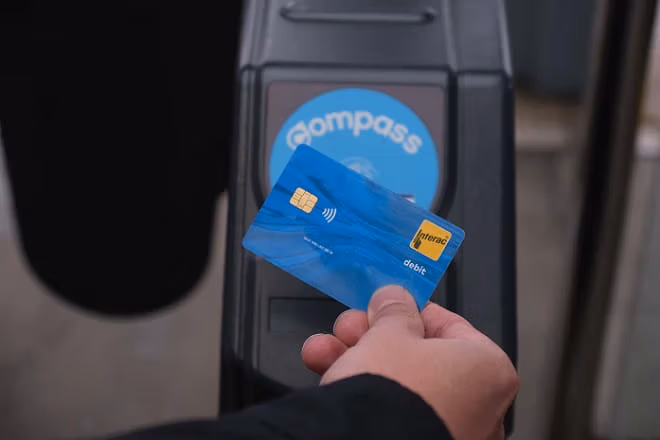 Interac debit card at a Compass Faregate