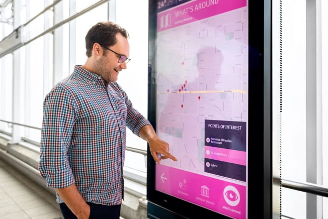 Touchscreen kiosk in use