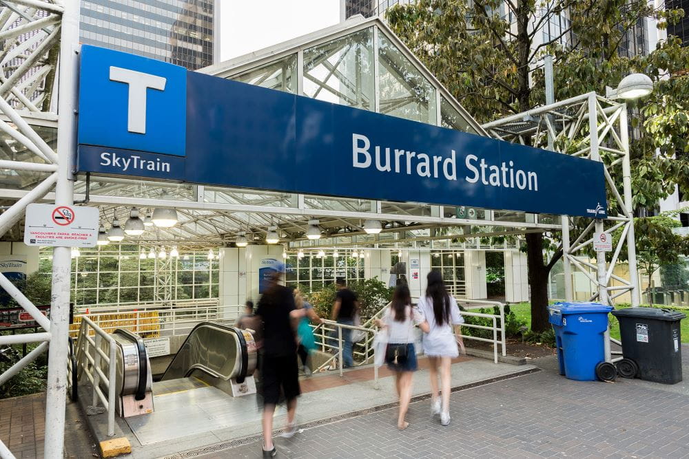 View of entrance to Burrard SkyTrain Station