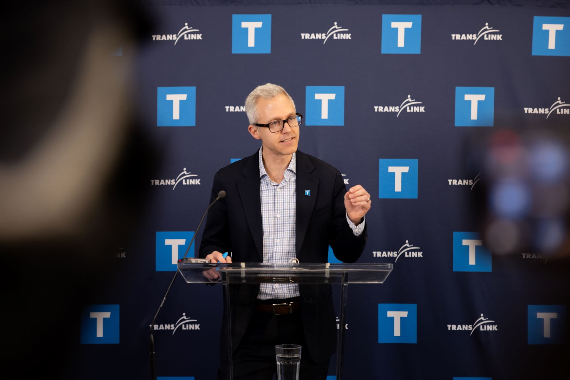 TransLink CEO Kevin Quinn speaking to members of the media during a press conference
