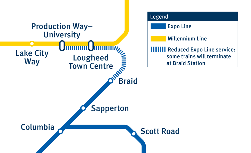 Map of impacted service area for new single tracking pattern for OMC 4