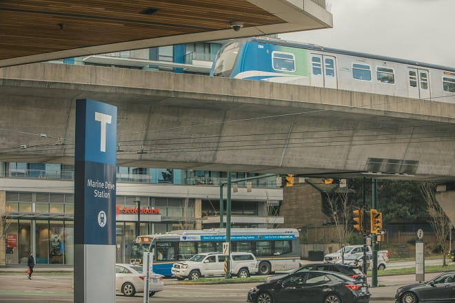 Marine Drive Station with Canada Line and buses