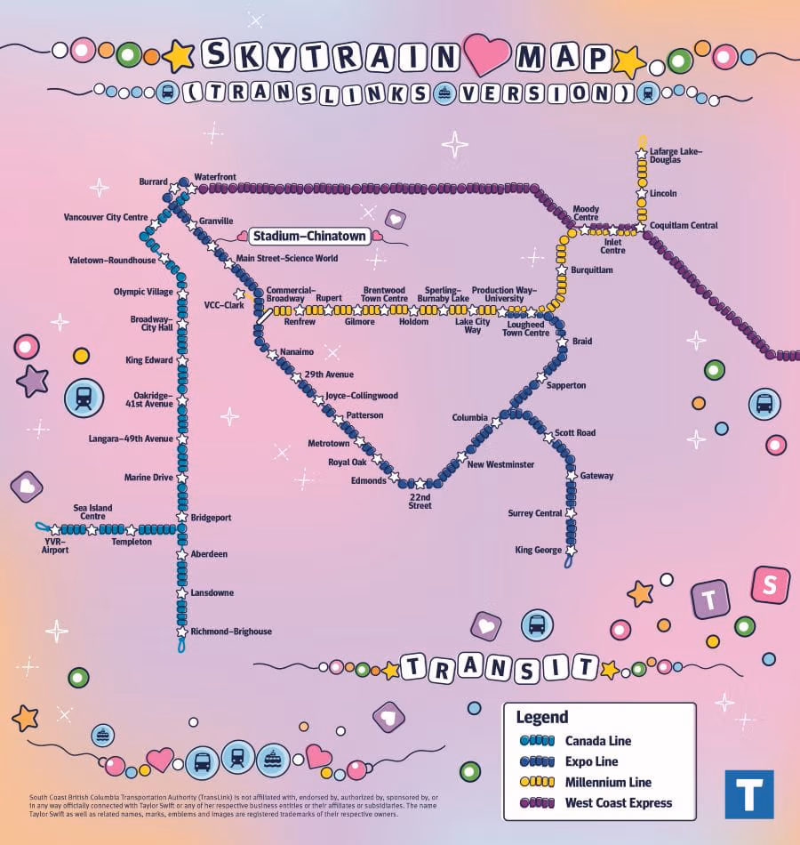 Taylor Swift-themed SkyTrain network map