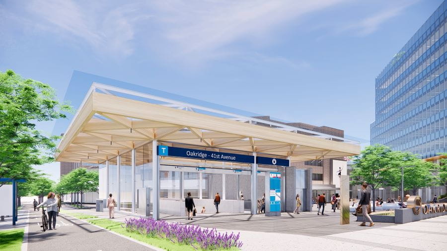 Artist's rendering of Oakridge-41st Avenue Station entrance upgrades