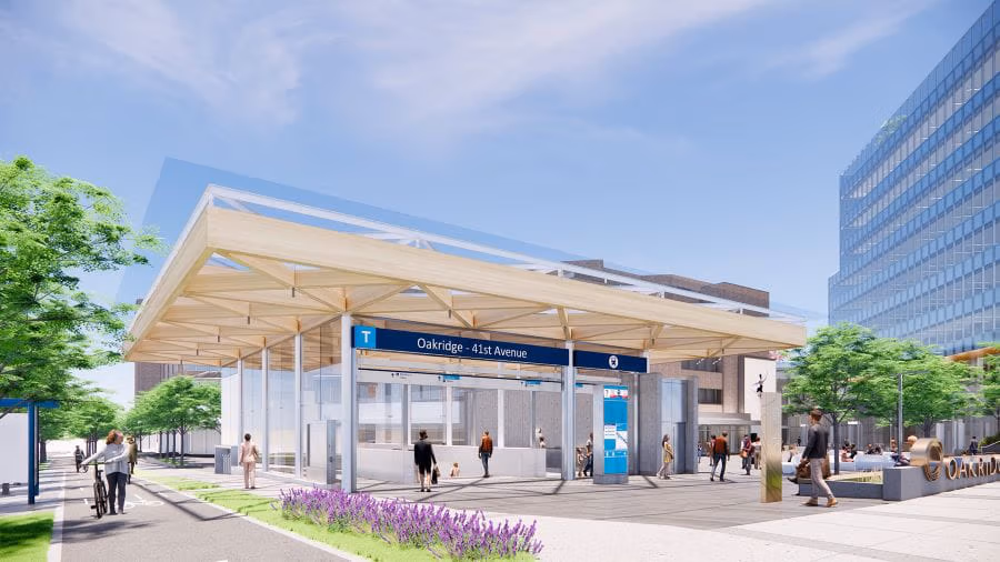 Artist's rendering of Oakridge-41st Avenue Station entrance upgrades