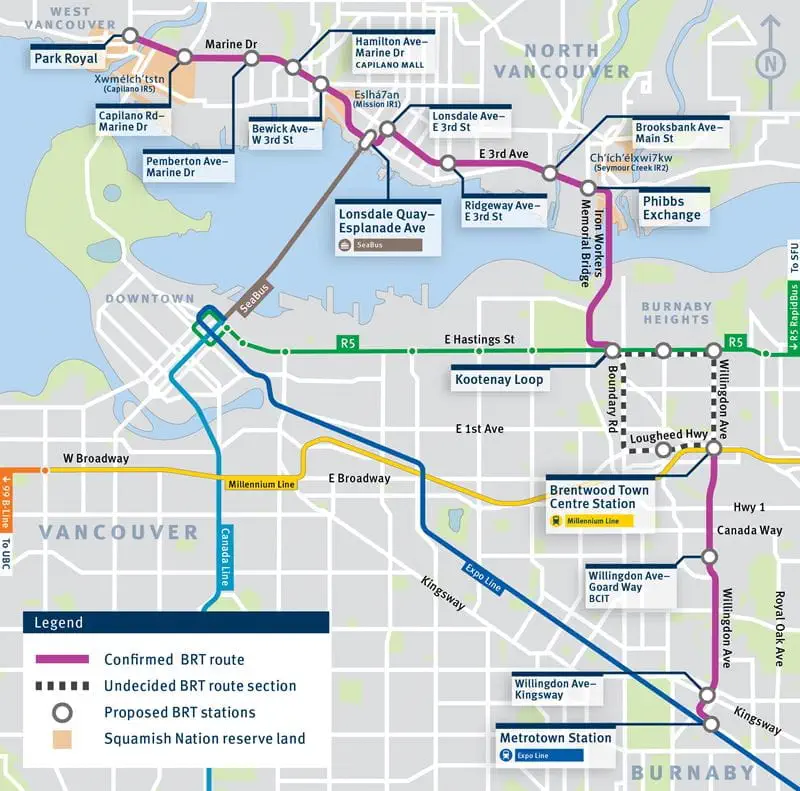 Full Metrotown-North Shore BRT route map