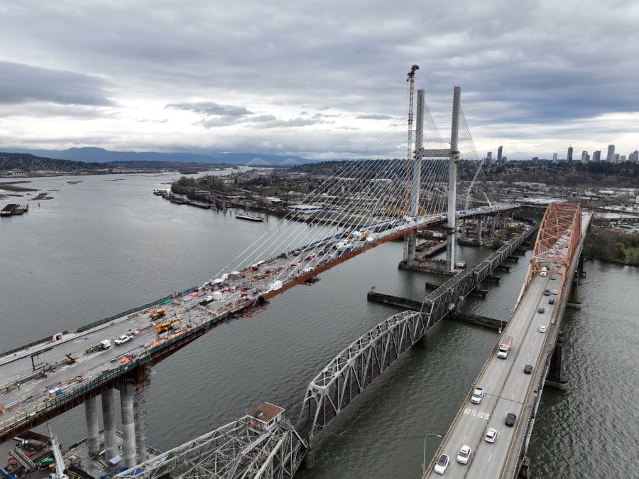Drone view of Pattullo Bridge replacement construction
