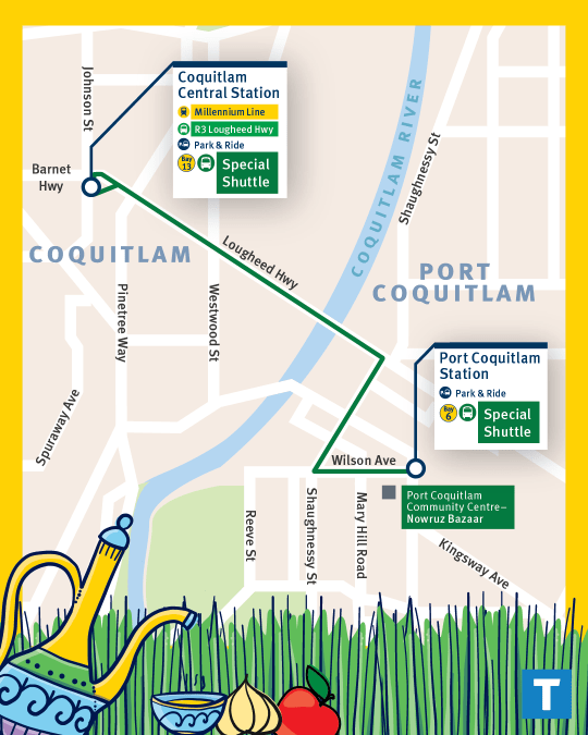 Map showing the route that the special shuttle will run on March 15 and 16