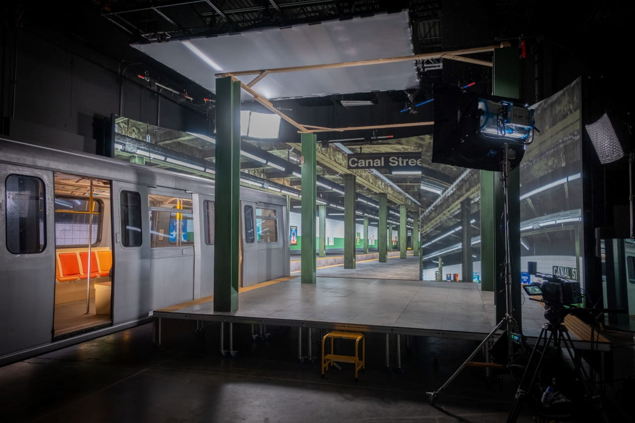 Retired Mark I SkyTrain car has been converted into a NYC subway at Lumostage Virtual Production in Langley